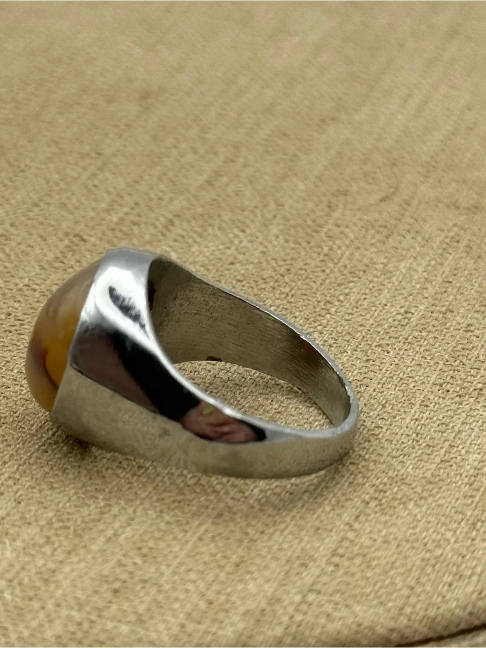 Men's Silver Tone Ring with Brown Agate Stone